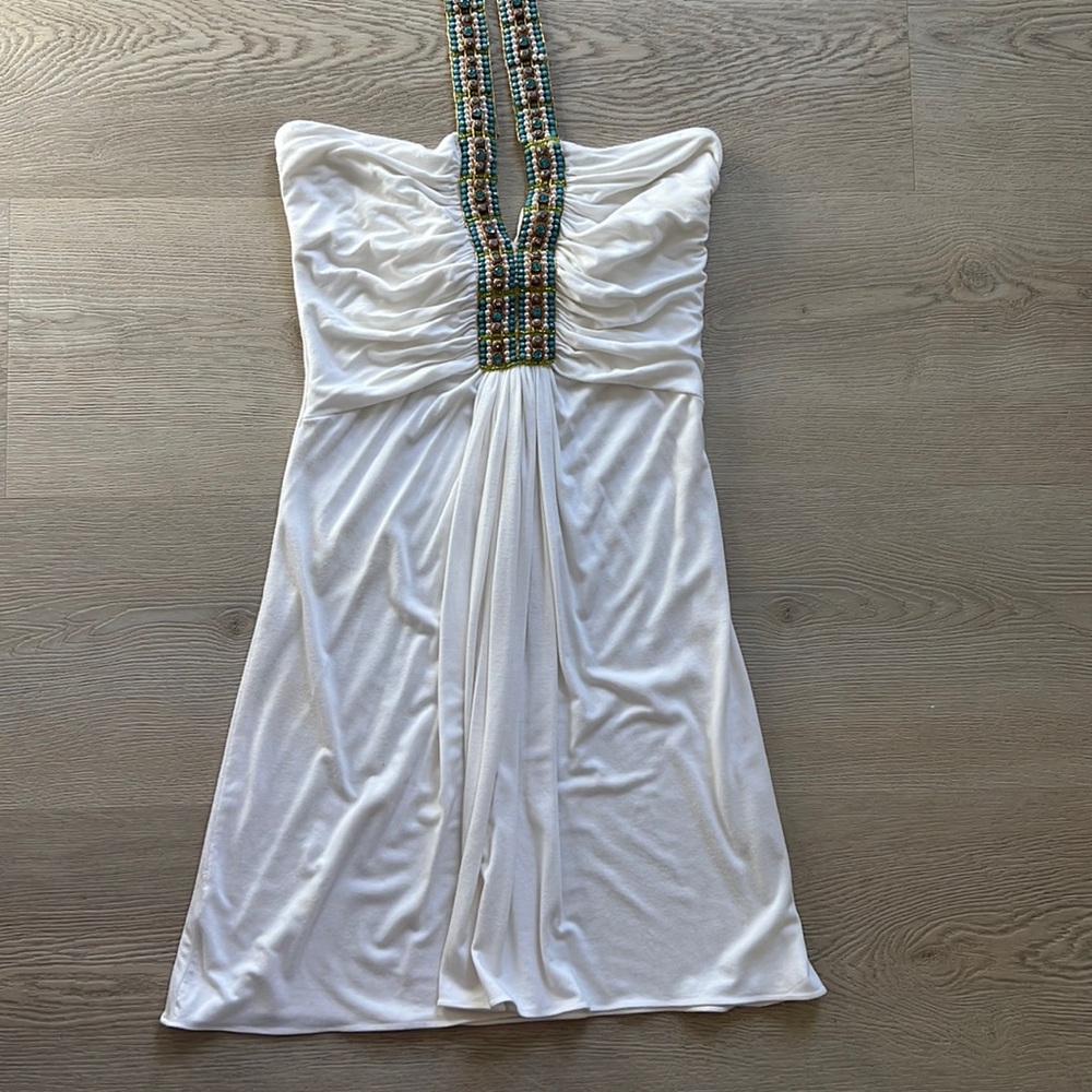 Sky dress with with gorgeous neck detail